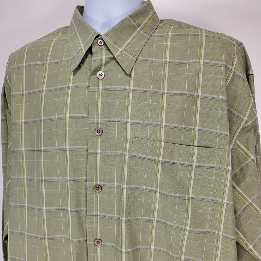 John W. Nordstrom Men's XL Olive‎ Plaid Dress Shirt Long Sleeve Button Up Cotton